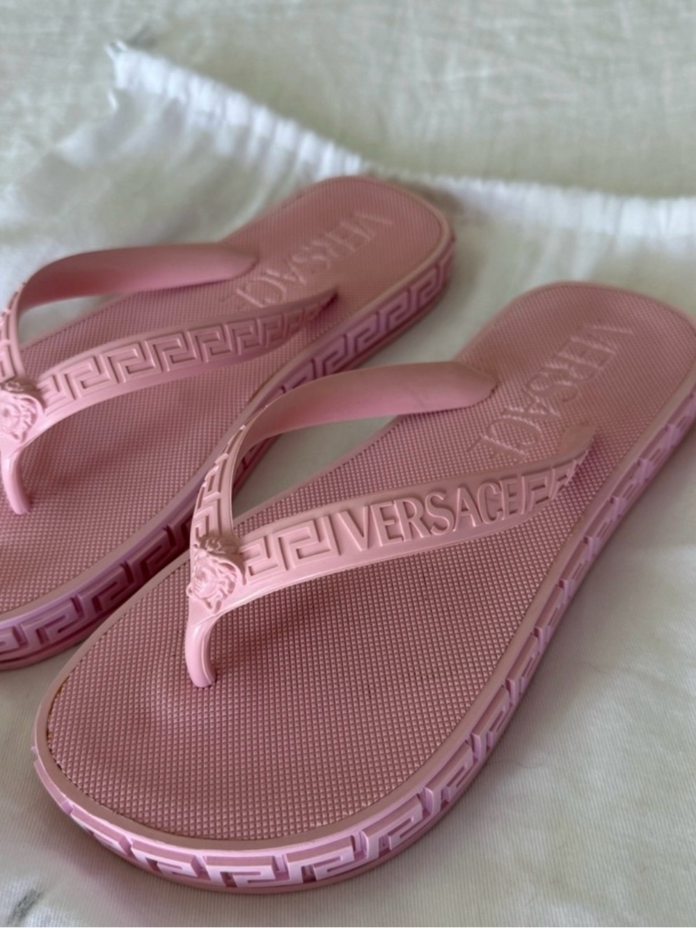 Versace Pink Greca Platform Flip Flop Sandal